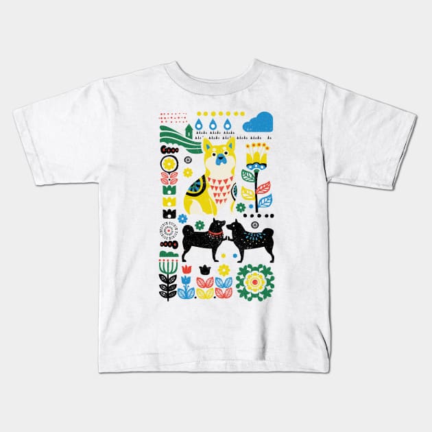 Scandinavian Shiba Inu Kids T-Shirt by huebucket